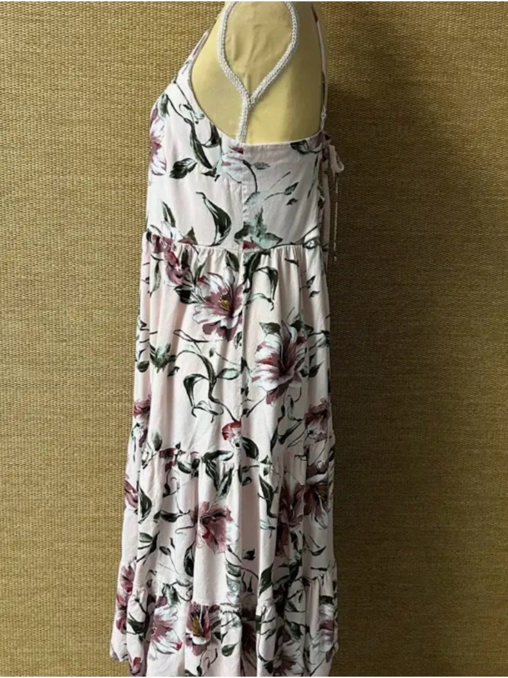 Pink Floral ~ Mid Length Dress ~ Adjustable Lace-up Back & Straps ~ Sz Large - Picture 4 of 9